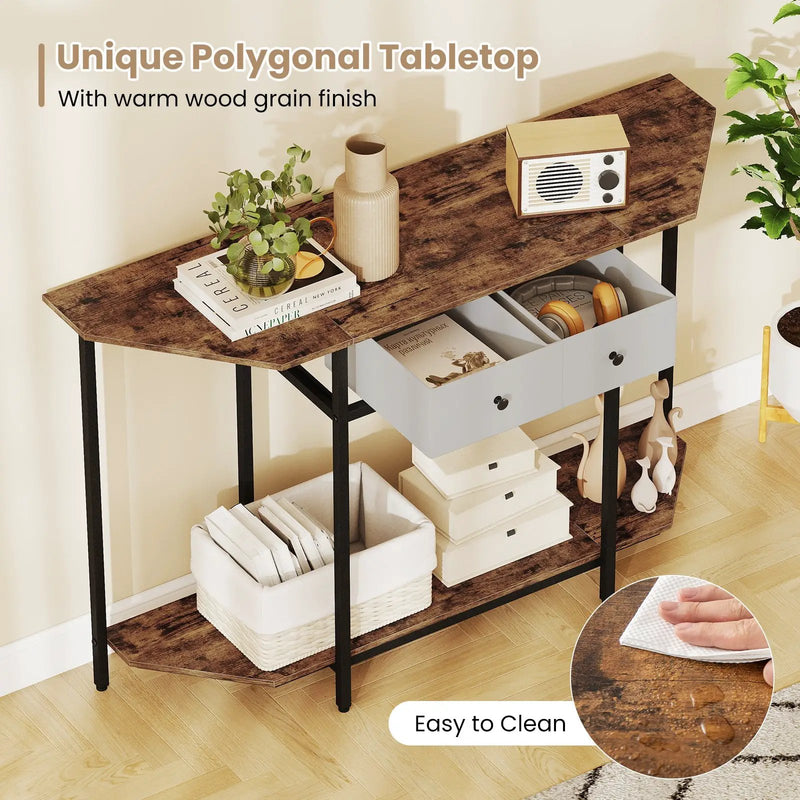 Console Table with 2 Drawers and Open Storage Shelf-Rustic Brown by DirectDeals