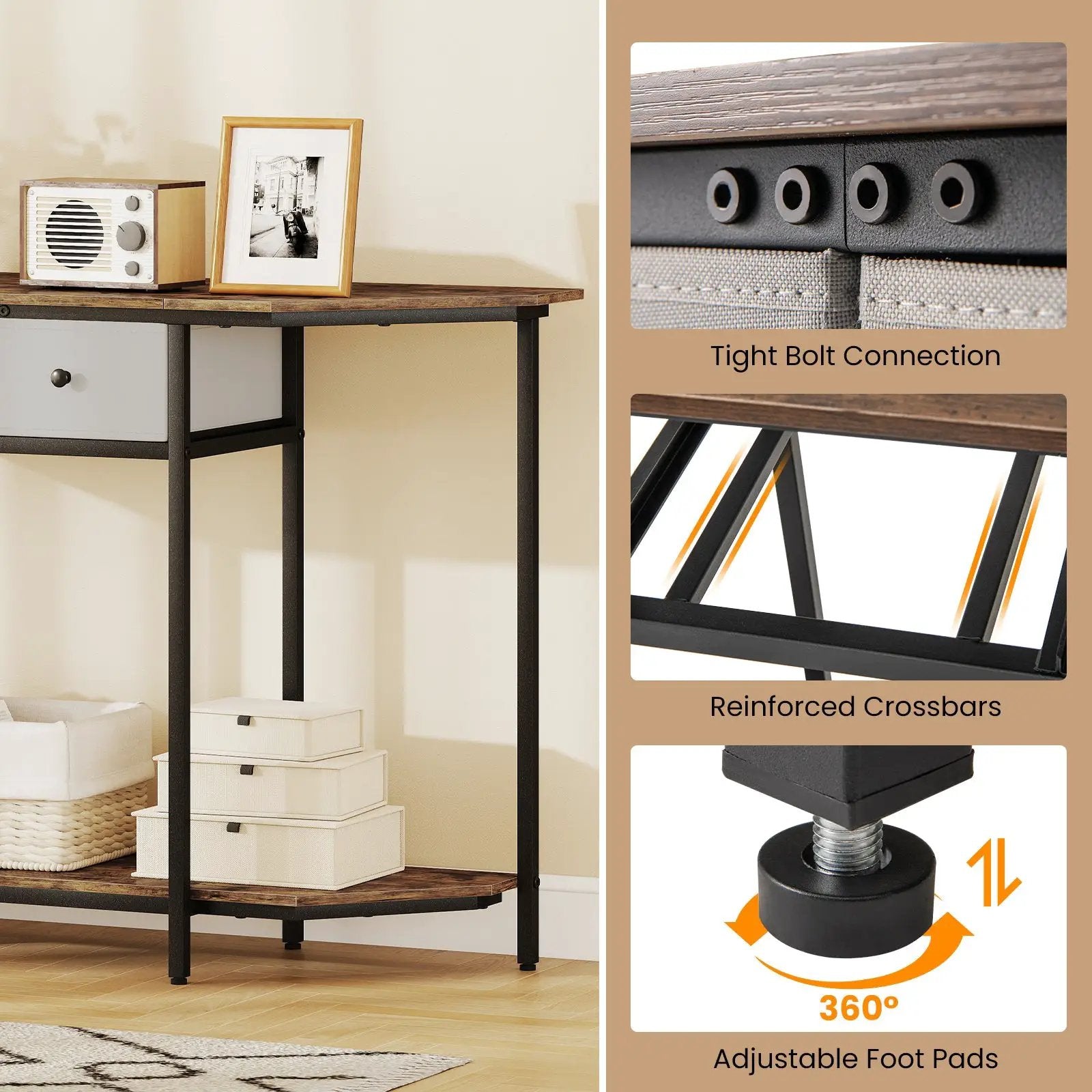 Console Table with 2 Drawers and Open Storage Shelf-Rustic Brown by DirectDeals