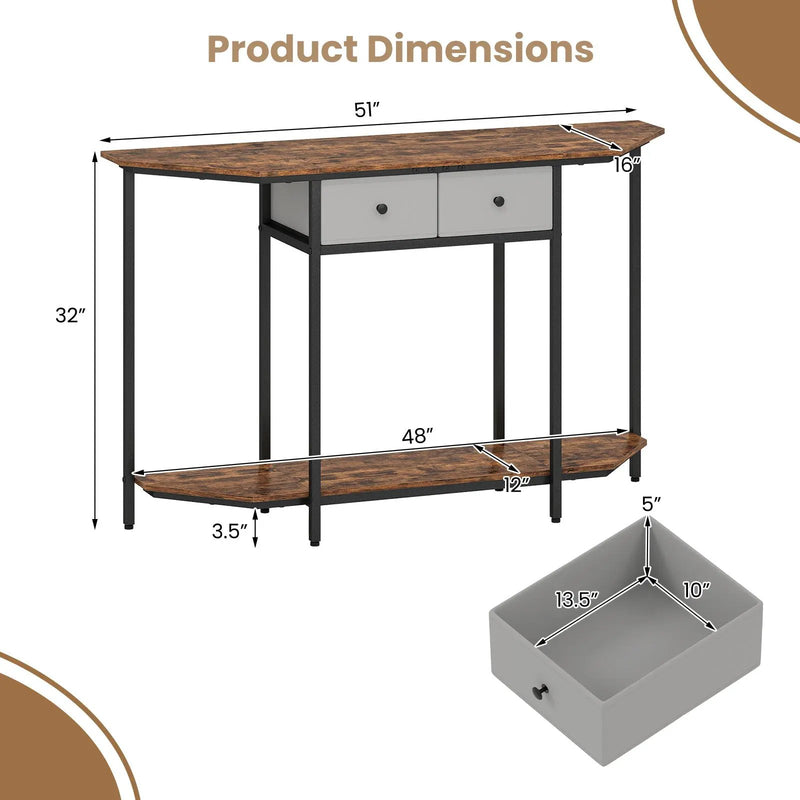 Console Table with 2 Drawers and Open Storage Shelf-Rustic Brown by DirectDeals