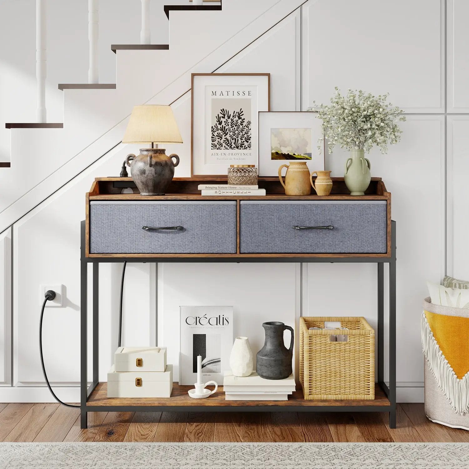 Console Table with Charging Station & 2 Drawers 110cm by DirectDeals