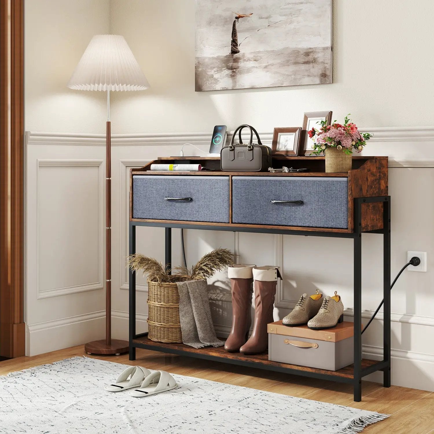 Console Table with Charging Station & 2 Drawers 110cm by DirectDeals