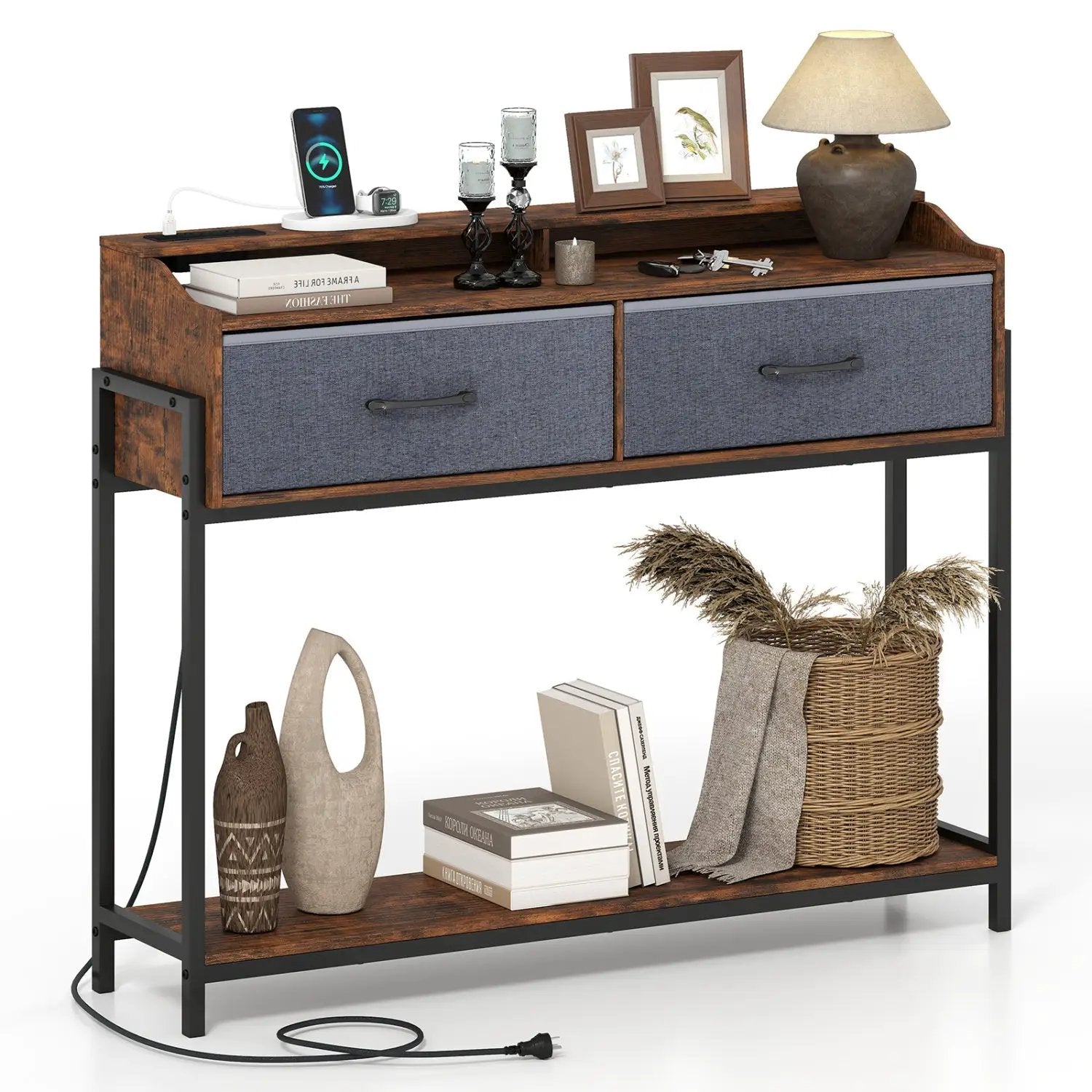 Console Table with Charging Station & 2 Drawers 110cm by DirectDeals