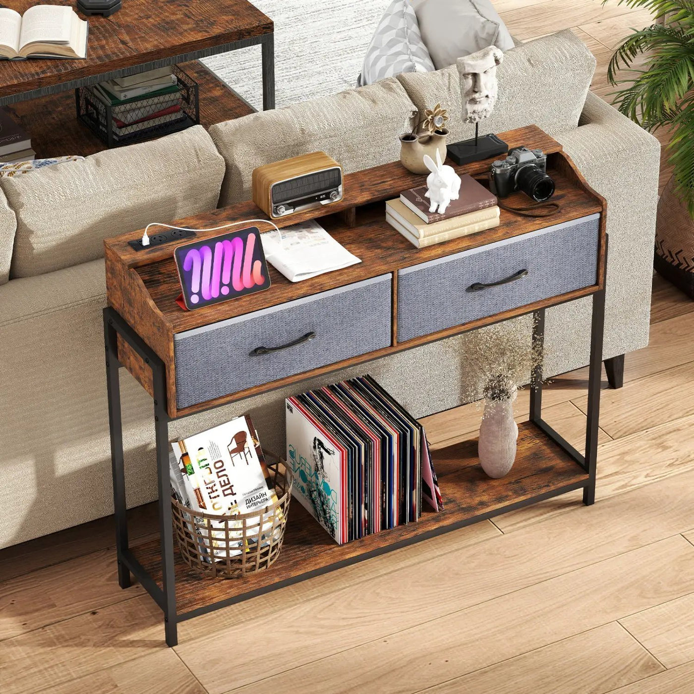 Console Table with Charging Station & 2 Drawers 110cm by DirectDeals
