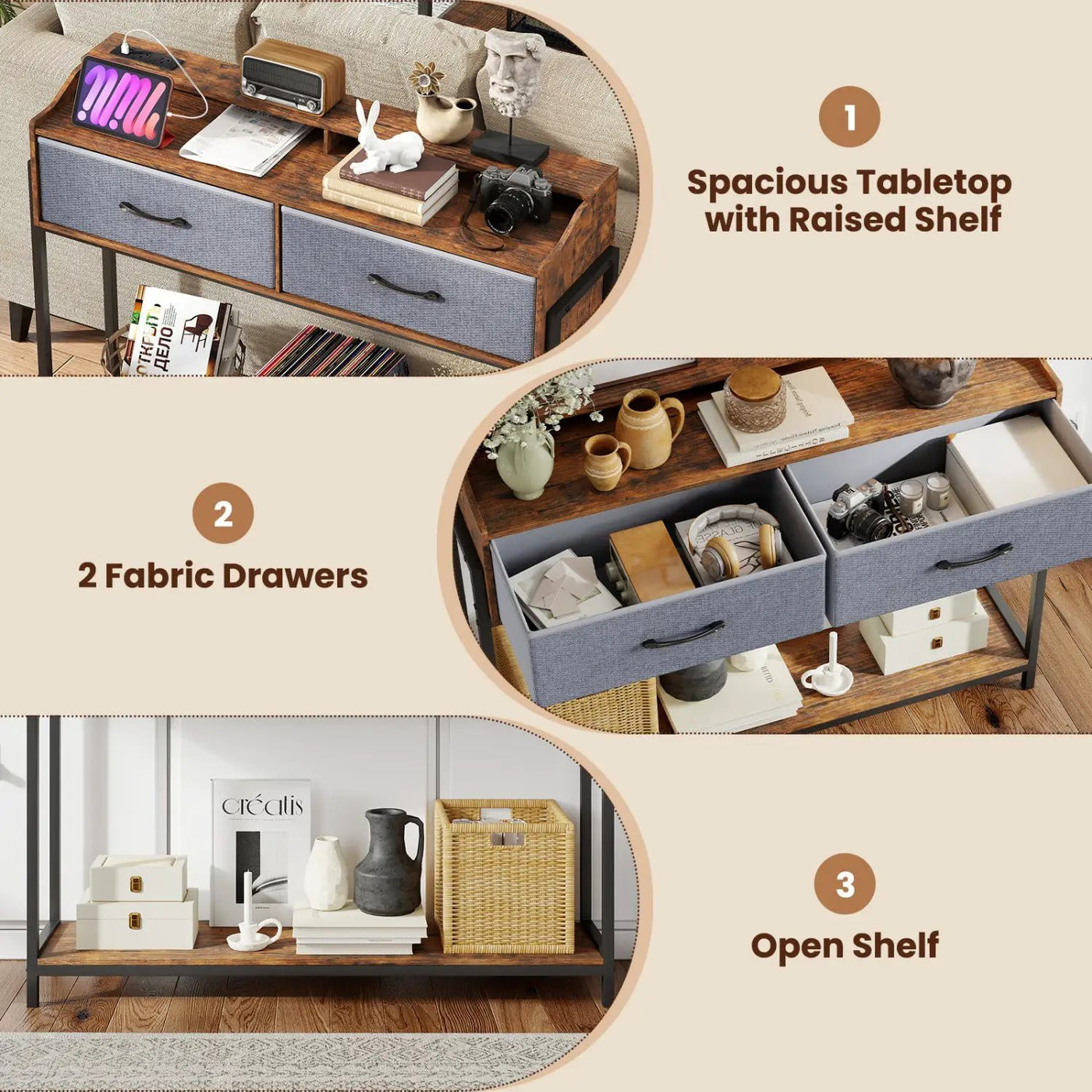 Console Table with Charging Station & 2 Drawers 110cm by DirectDeals