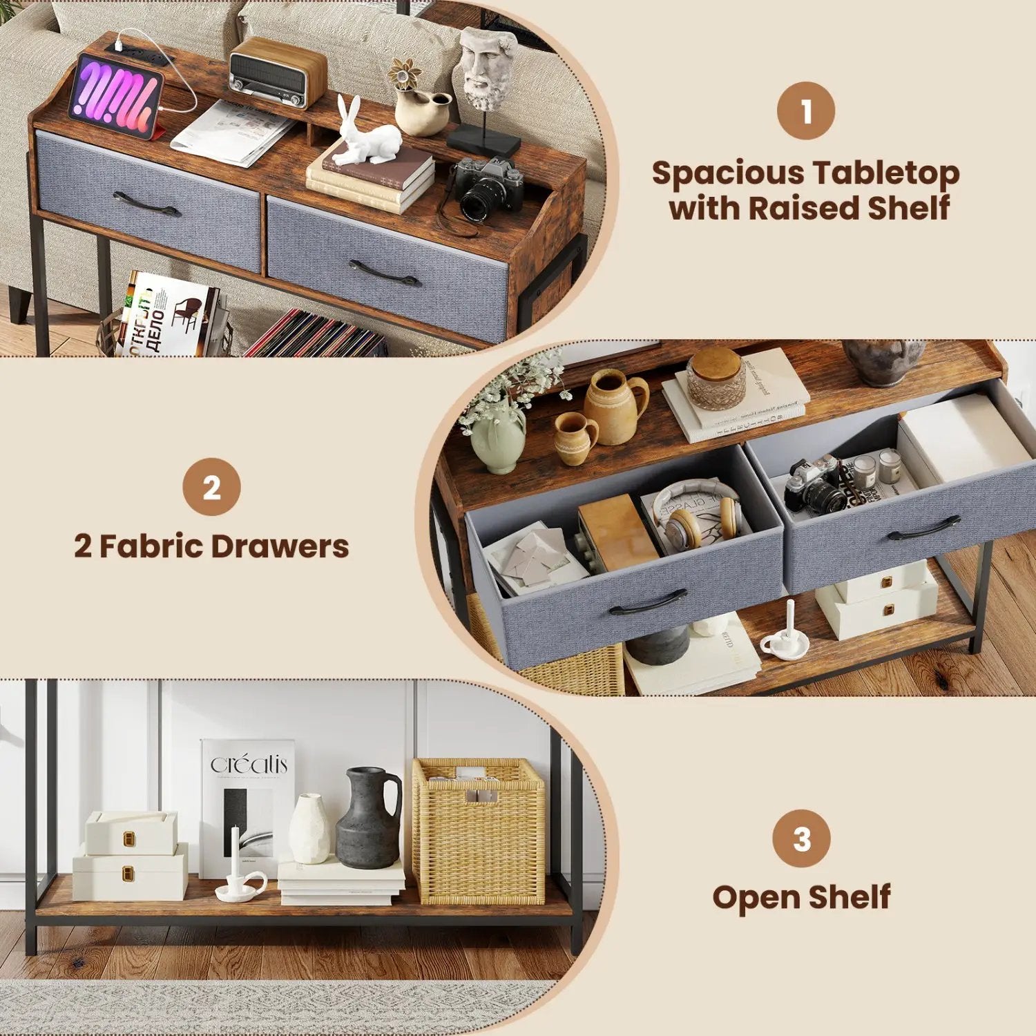 Console Table with Charging Station & 2 Drawers 110cm by DirectDeals