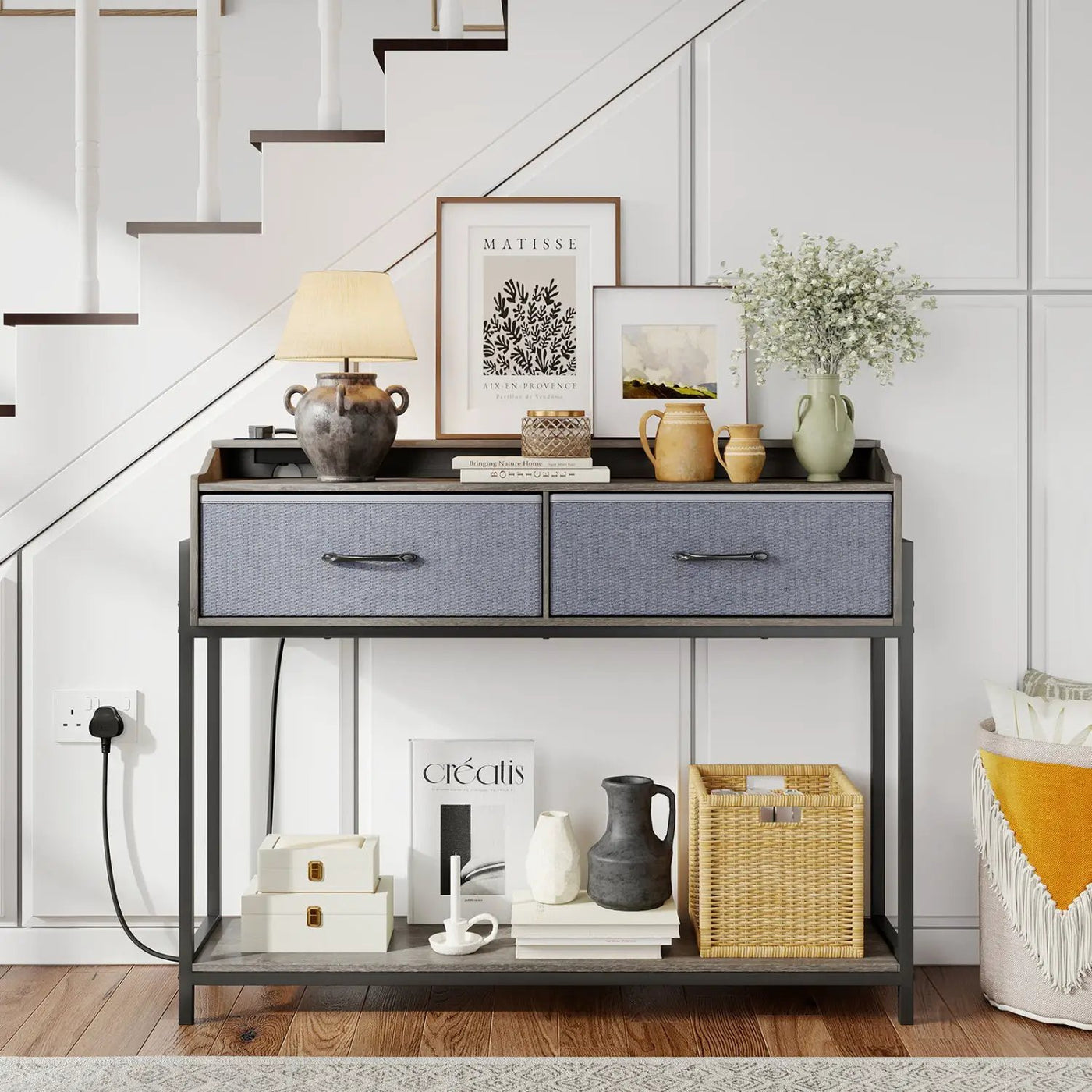 Console Table with Charging Station & 2 Drawers 110cm by DirectDeals