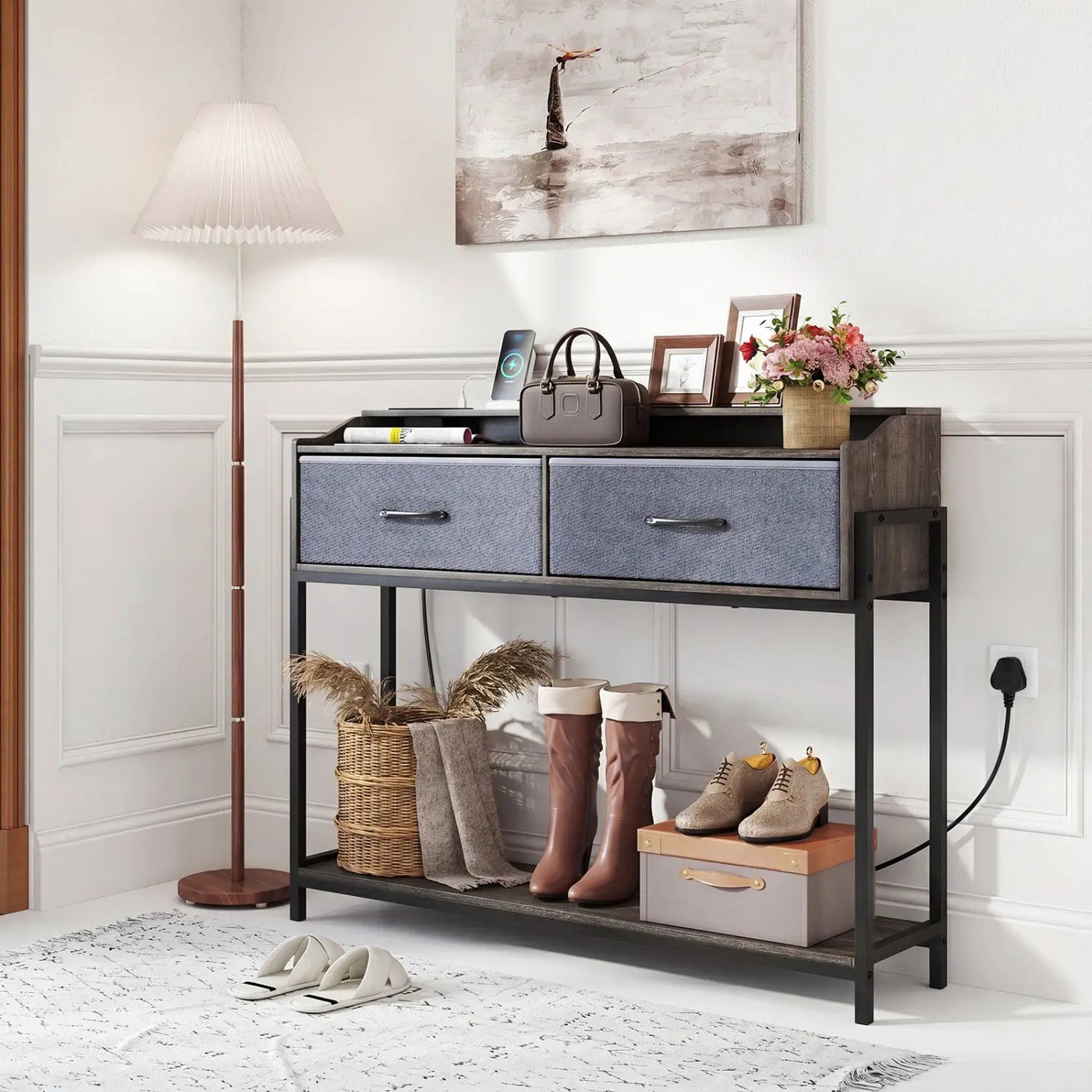 Console Table with Charging Station & 2 Drawers 110cm by DirectDeals