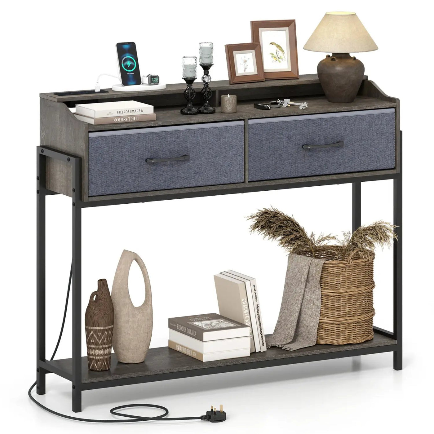 Console Table with Charging Station & 2 Drawers 110cm by DirectDeals