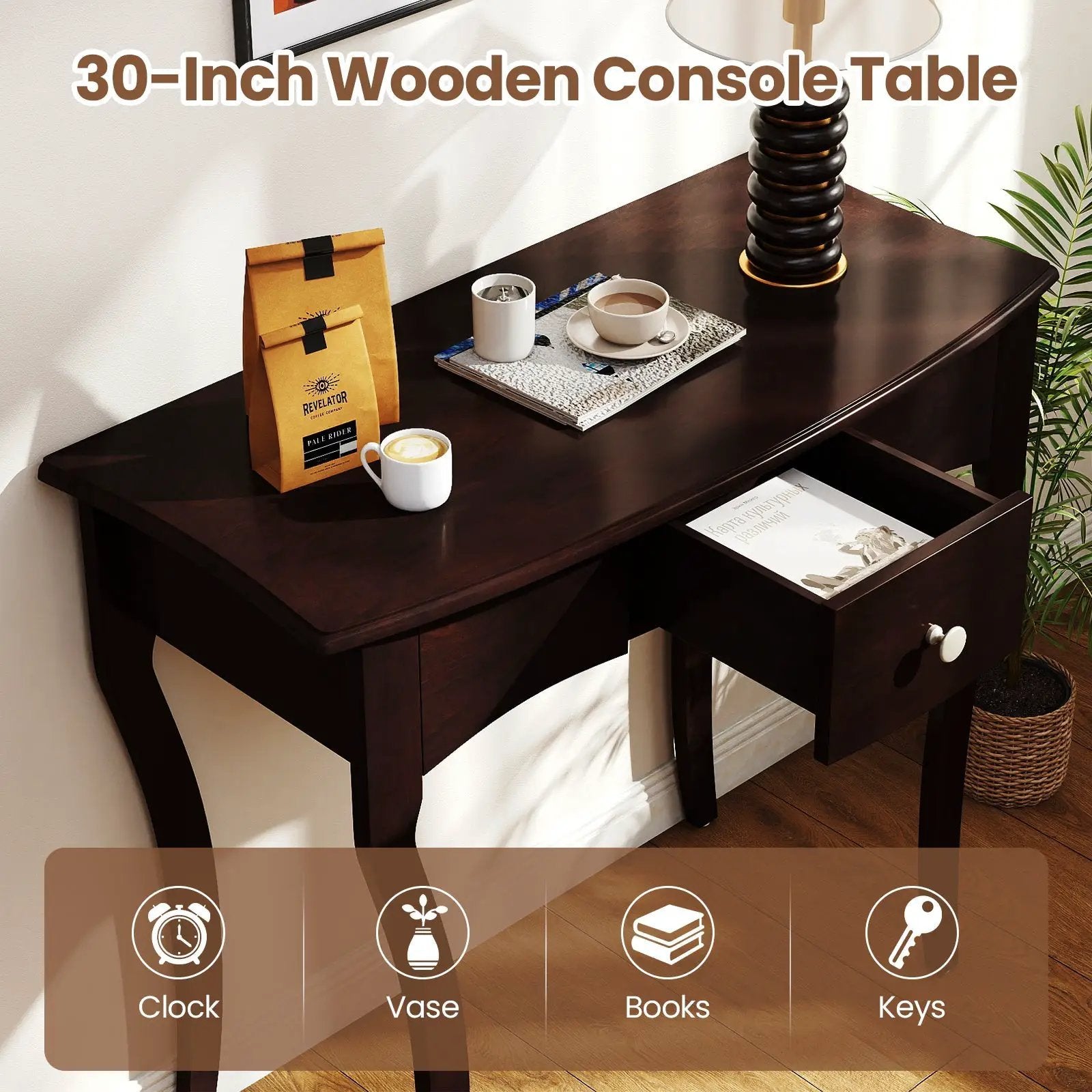 Console Table with Drawer and Solid Wood Frame-Espresso by DirectDeals