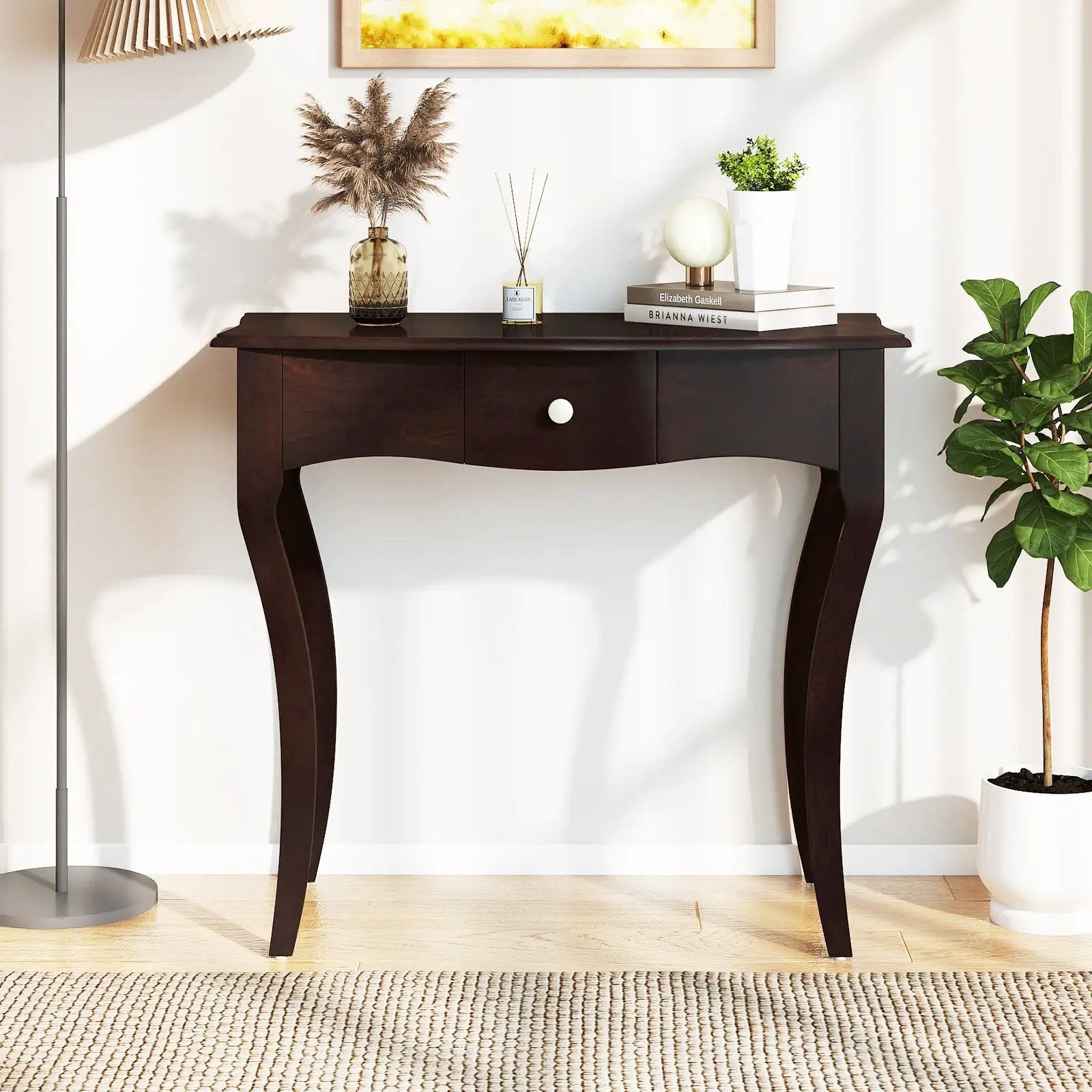Console Table with Drawer and Solid Wood Frame-Espresso by DirectDeals