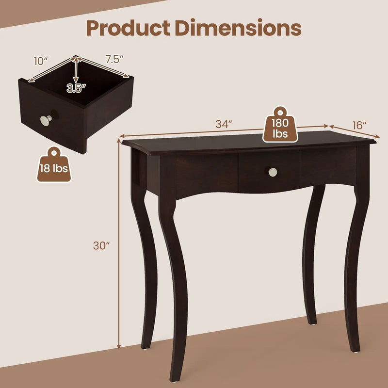 Console Table with Drawer and Solid Wood Frame-Espresso by DirectDeals