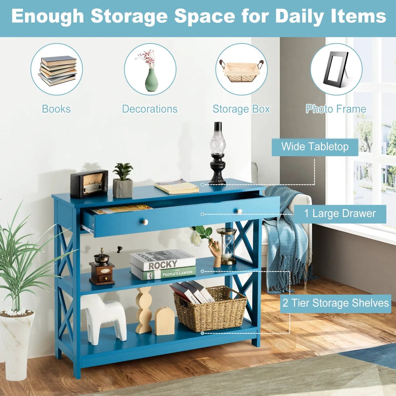 Console Table 3-Tier with Drawer and Storage Shelves by DirectDeals