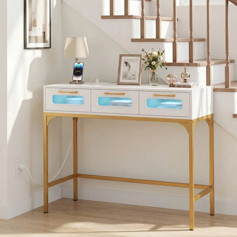 Console Table with LED Lighting and Charging Station for Living Room and Hallway by DirectDeals