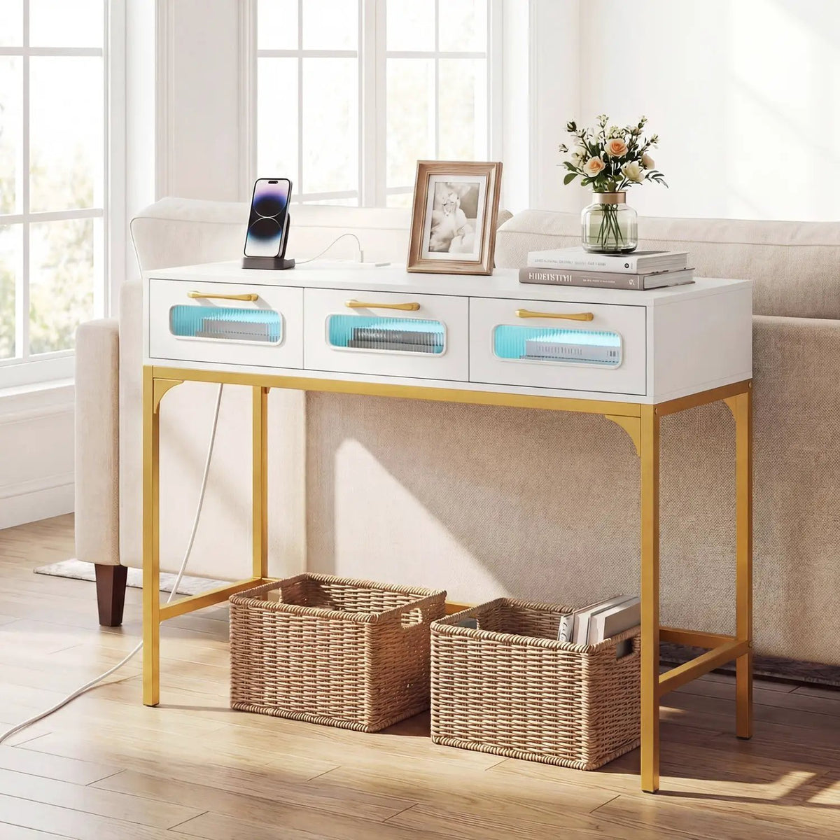 Console Table with LED Lighting and Charging Station for Living Room and Hallway, photo 6 of 16