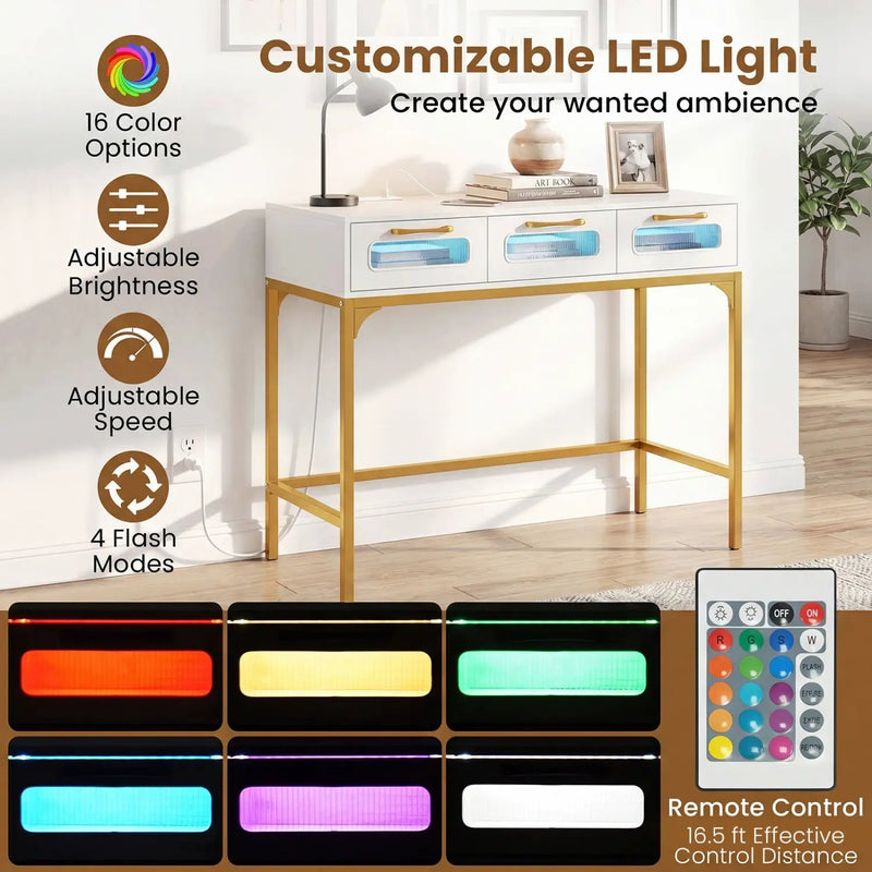 Console Table with LED Lighting and Charging Station for Living Room and Hallway by DirectDeals