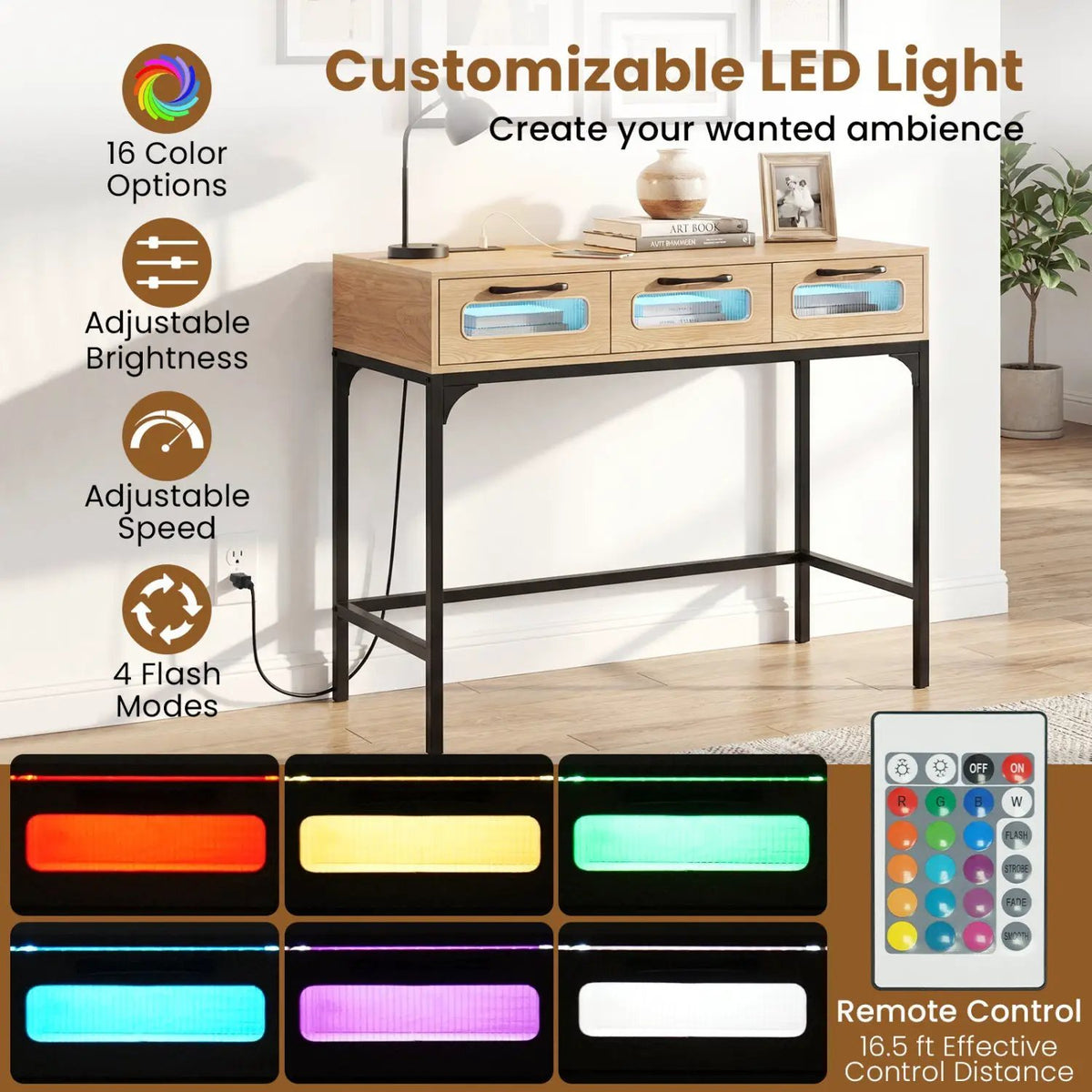 Console Table with LED Lighting and Charging Station for Living Room and Hallway, photo 15 of 16