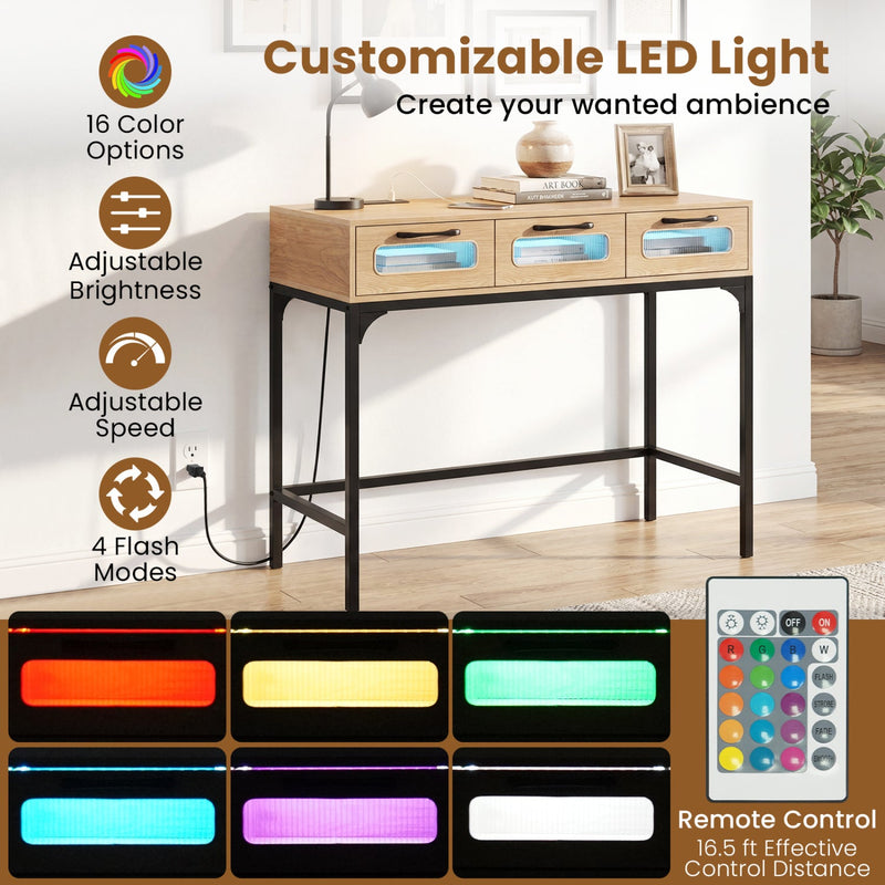 Console Table with LED Lighting and Charging Station for Living Room and Hallway by DirectDeals