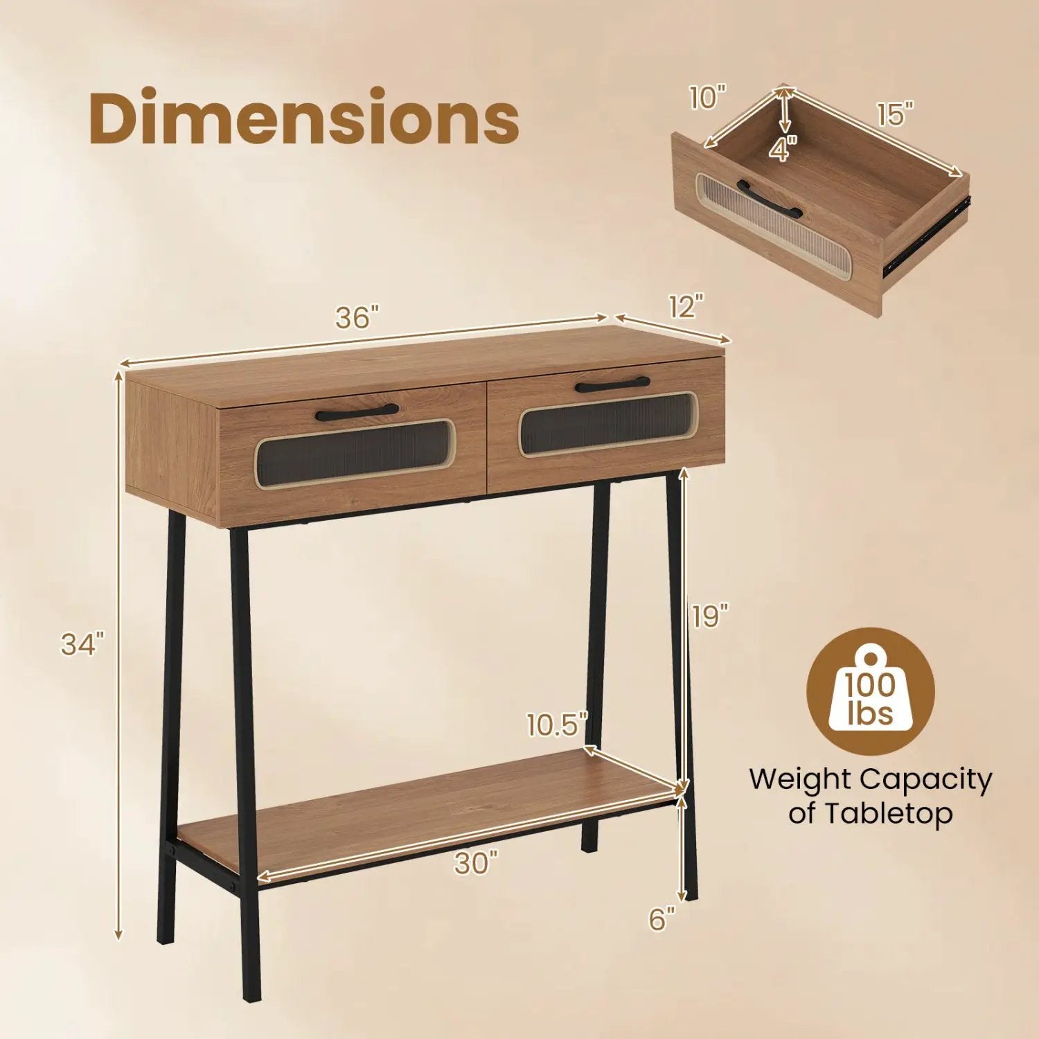 Console Table with LED Lights and Open Shelf - Natural by DirectDeals