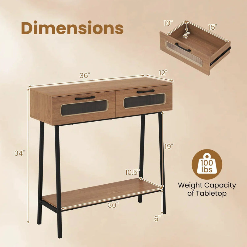 Console Table with LED Lights and Open Shelf - Natural by DirectDeals
