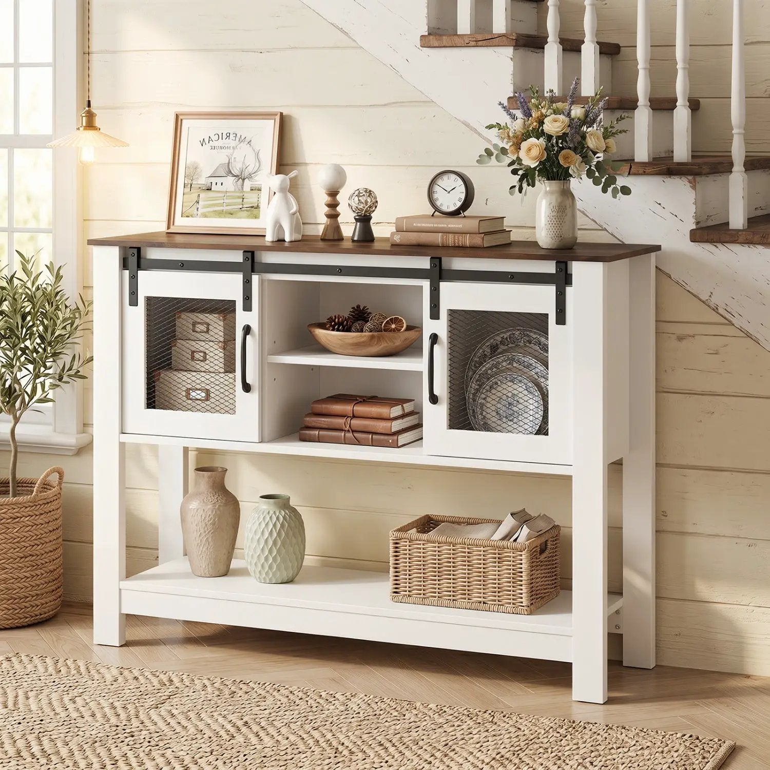 Console Table with Sliding Barn Doors and Storage Cabinets by DirectDeals