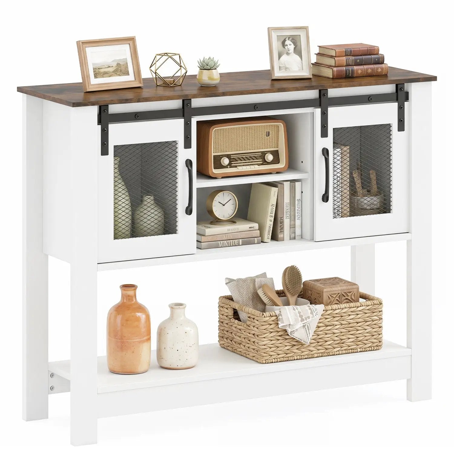 Console Table with Sliding Barn Doors and Storage Cabinets by DirectDeals