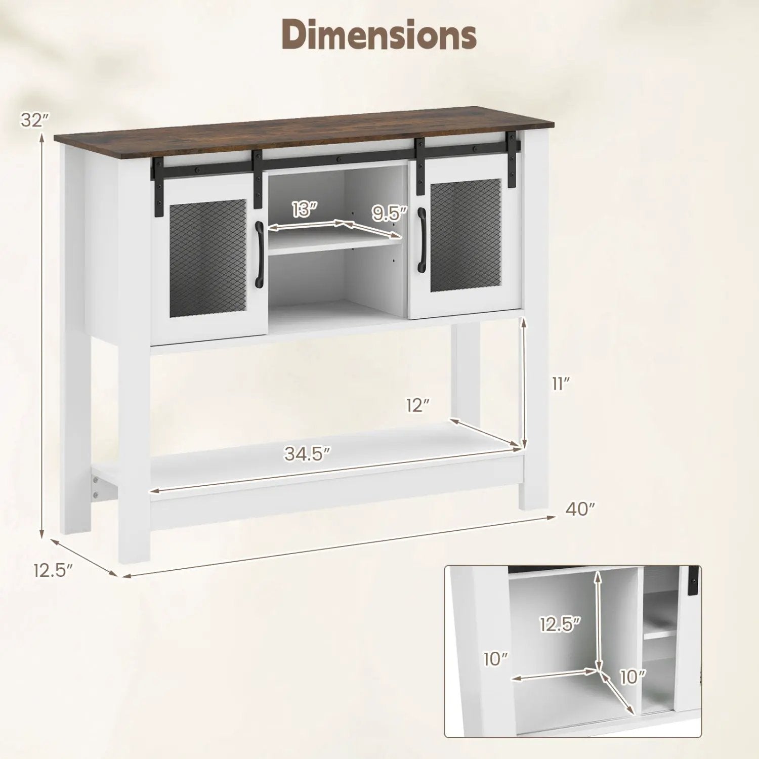 Console Table with Sliding Barn Doors and Storage Cabinets by DirectDeals