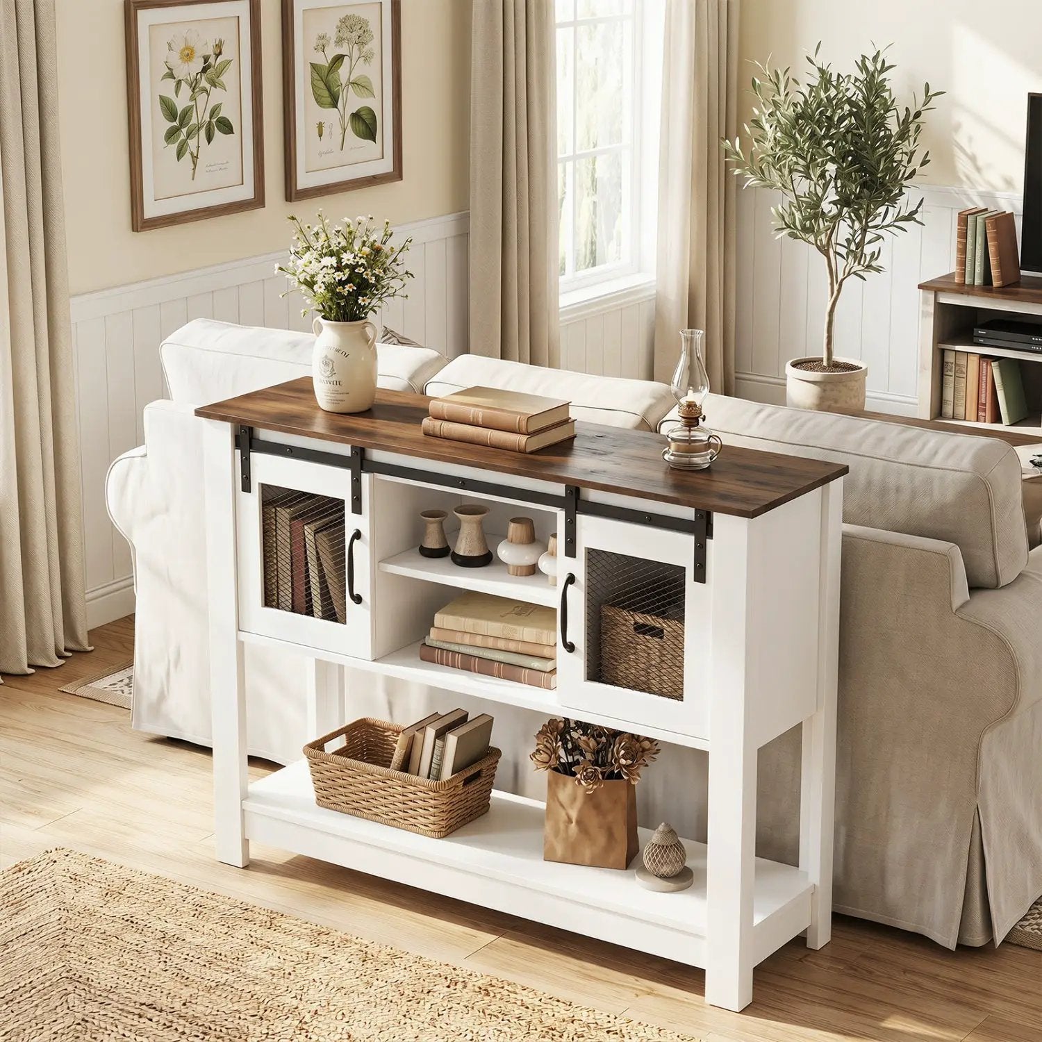 Console Table with Sliding Barn Doors and Storage Cabinets by DirectDeals