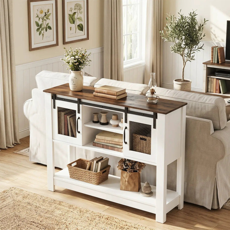 Console Table with Sliding Barn Doors and Storage Cabinets by DirectDeals