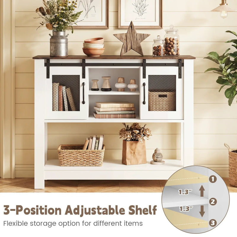 Console Table with Sliding Barn Doors and Storage Cabinets by DirectDeals