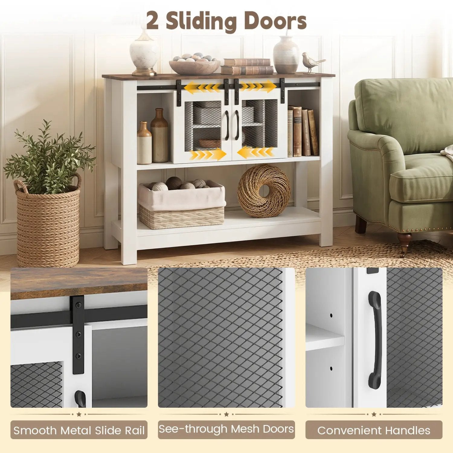 Console Table with Sliding Barn Doors and Storage Cabinets by DirectDeals