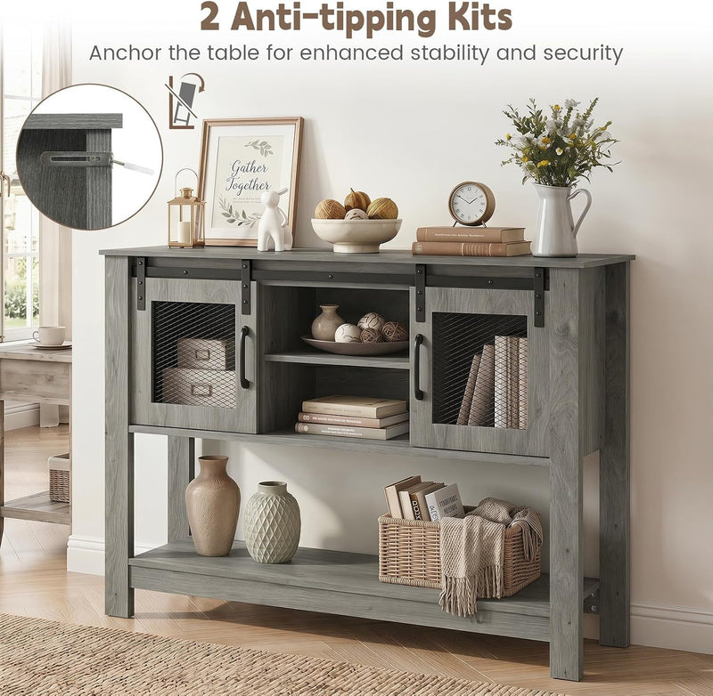 Console Table with Sliding Barn Doors and Storage - Gray by DirectDeals
