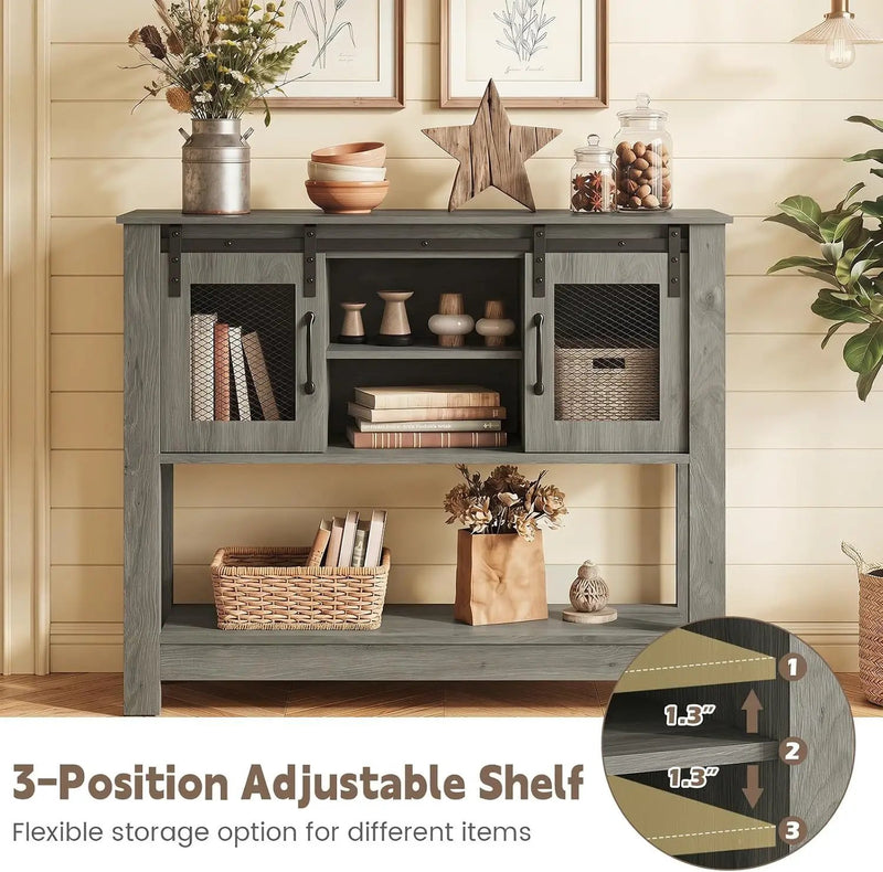Console Table with Sliding Barn Doors and Storage - Gray by DirectDeals