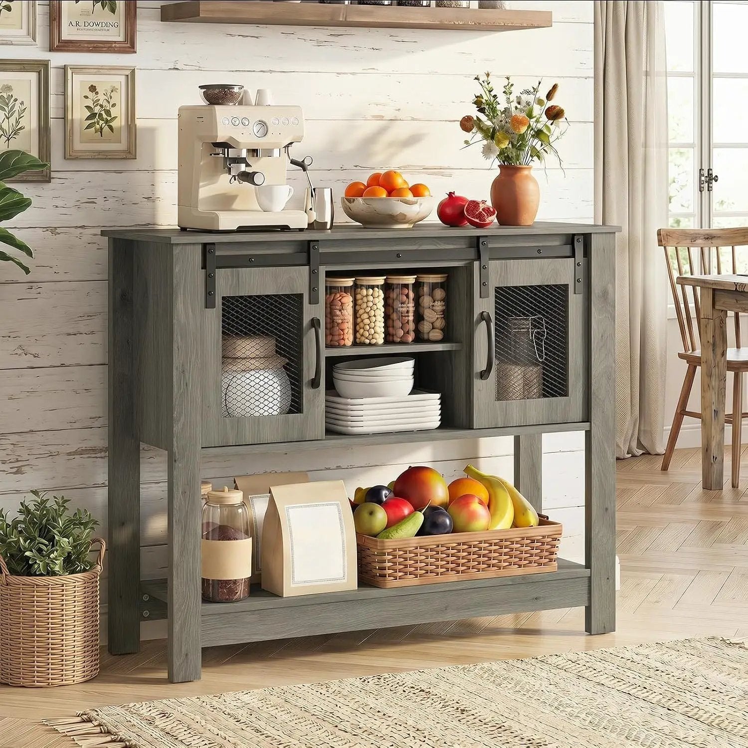 Console Table with Sliding Barn Doors and Storage - Gray by DirectDeals