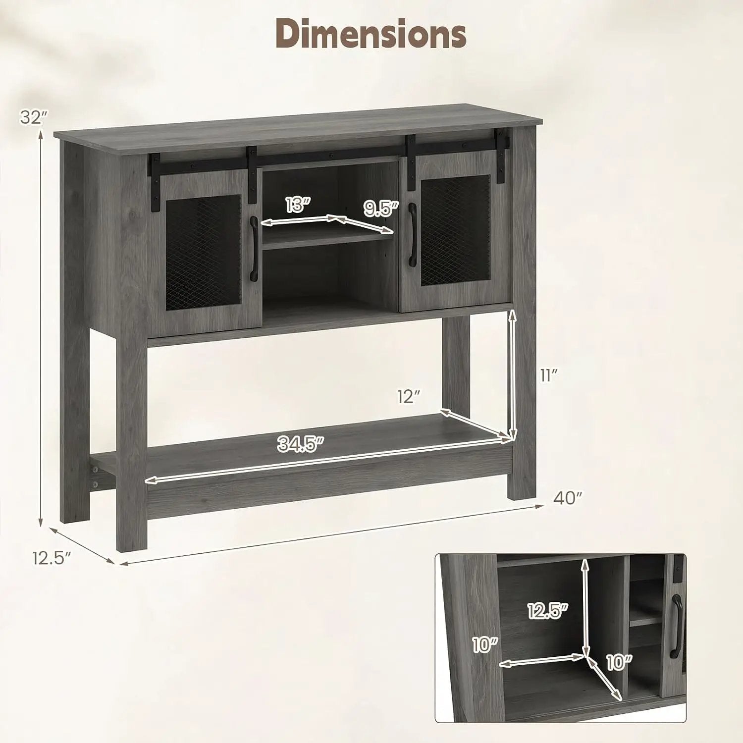 Console Table with Sliding Barn Doors and Storage - Gray by DirectDeals