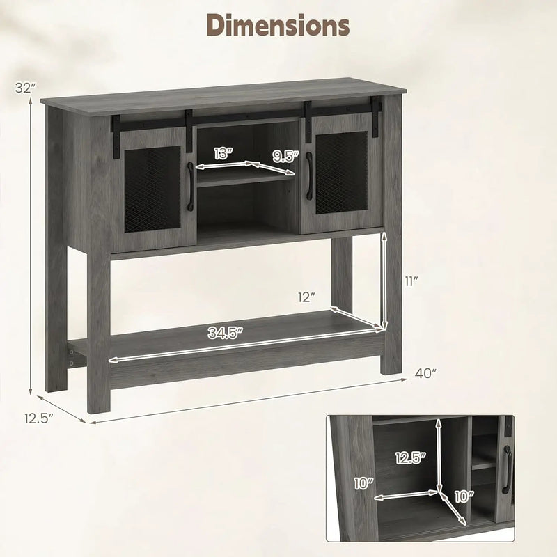 Console Table with Sliding Barn Doors and Storage - Gray by DirectDeals