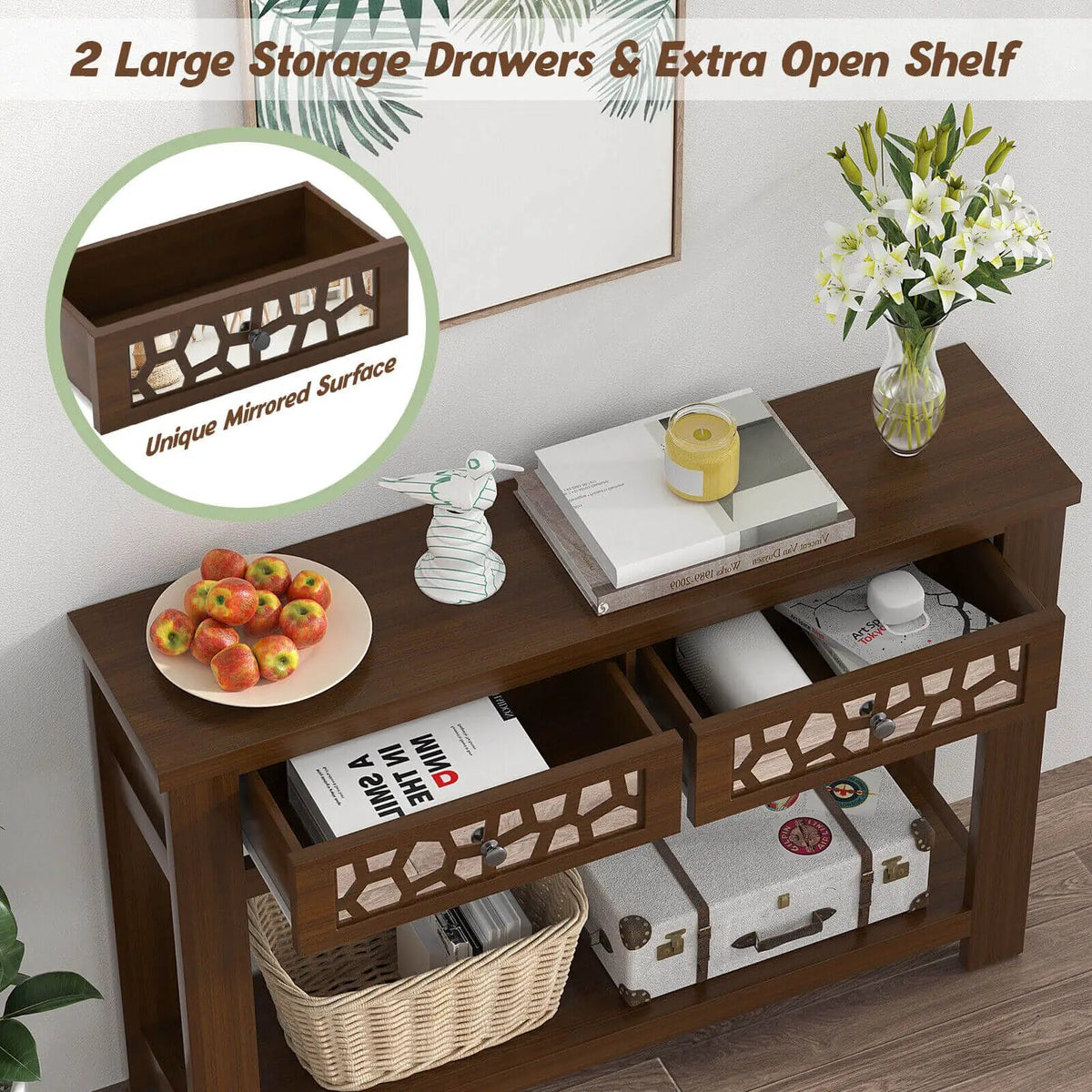 2-Tier Console Table with Drawers and Open Storage Shelf, photo 8 of 9