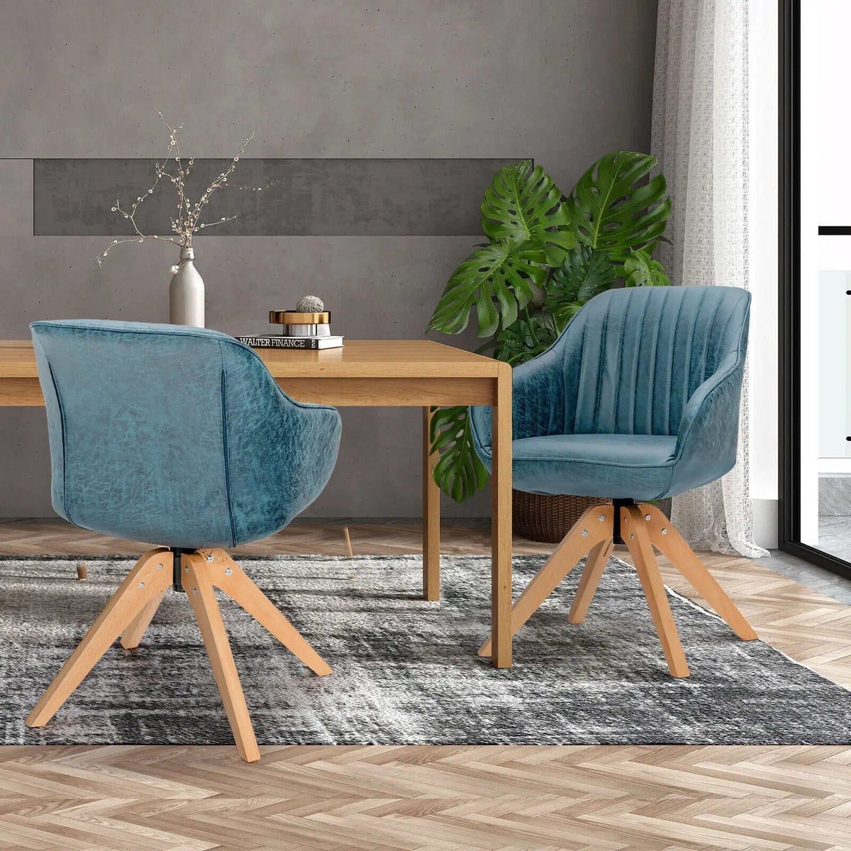 Modern Leathaire Set of 2 Swivel Accent Chair with Beech Wood Legs, photo 5 of 24