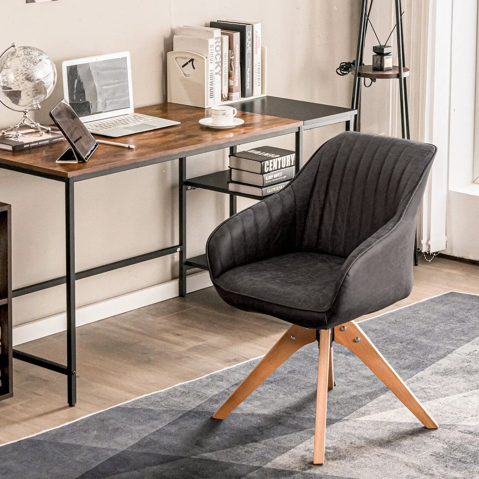 Modern Leathaire Set of 2 Swivel Accent Chair with Beech Wood Legs by DirectDeals