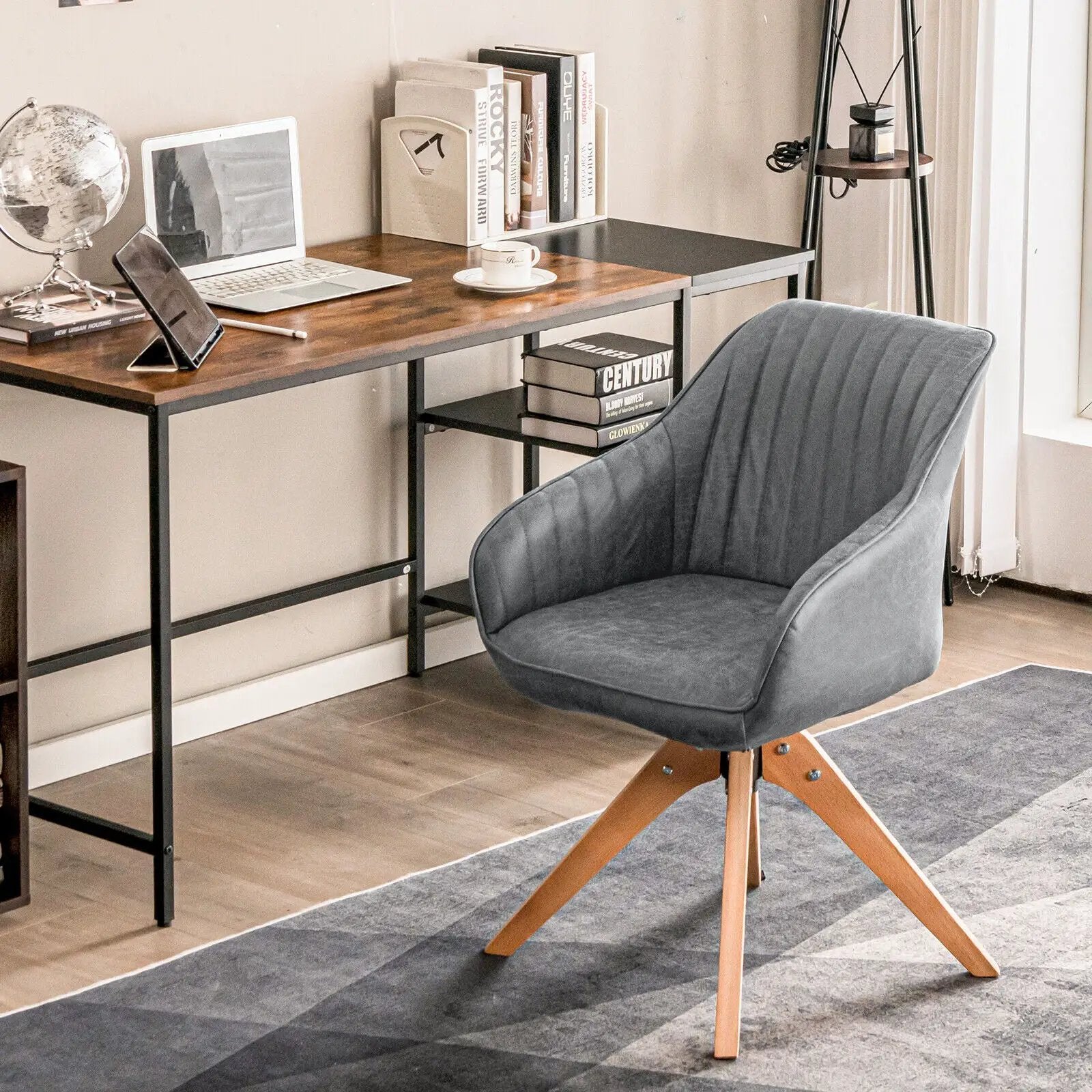 Modern Leathaire Set of 2 Swivel Accent Chair with Beech Wood Legs by DirectDeals