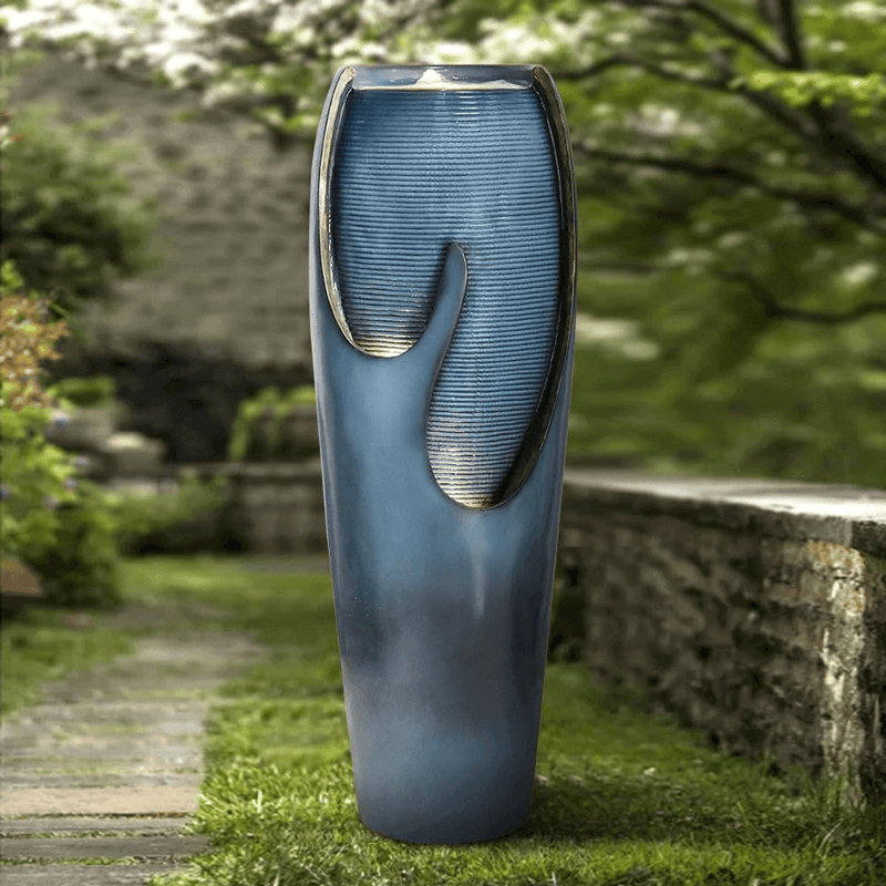 Concrete Turquoise Cracked Jar Outdoor Fountain 38 Inch, photo 6 of 11