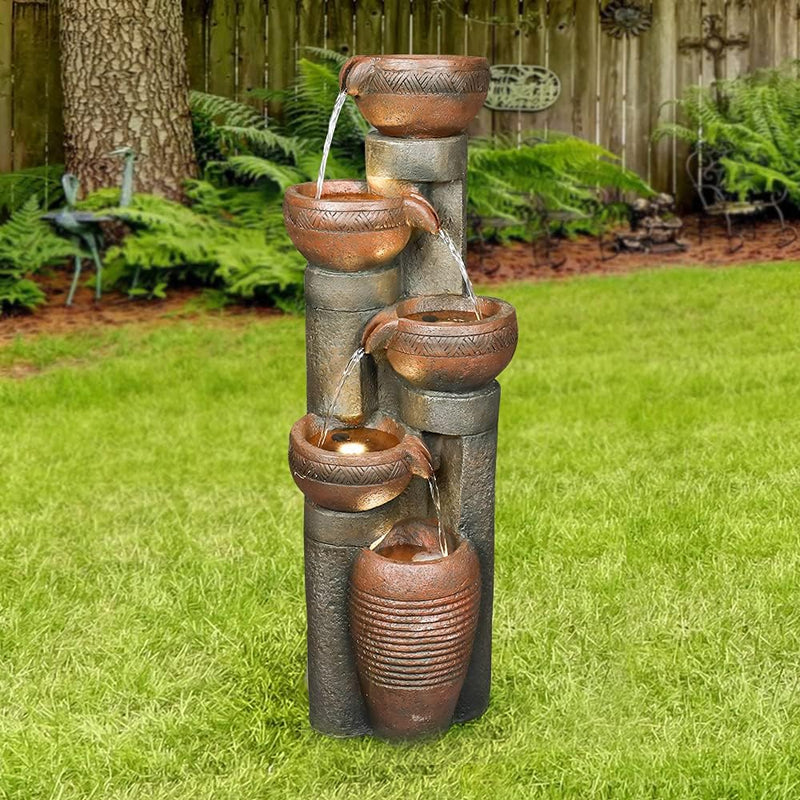 Resin Copper Bowl Cascading Column Fountain 39 Inch, photo 6 of 7