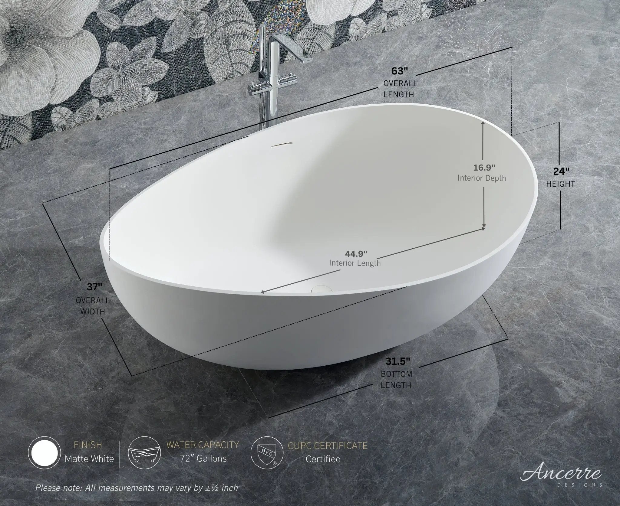 Contoure Freestanding Solid Surface Bathtub by Ancerre Designs