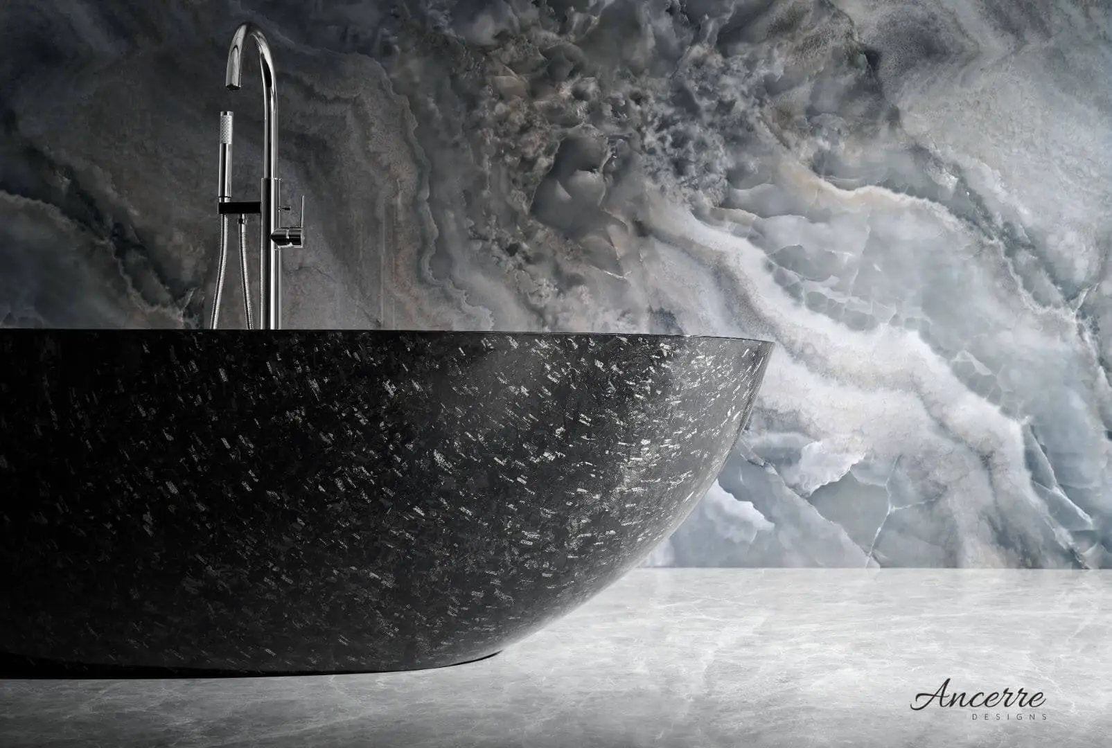 Anjuna 67" Freestanding Forged Carbon Fiber Bathtub by Ancerre Designs