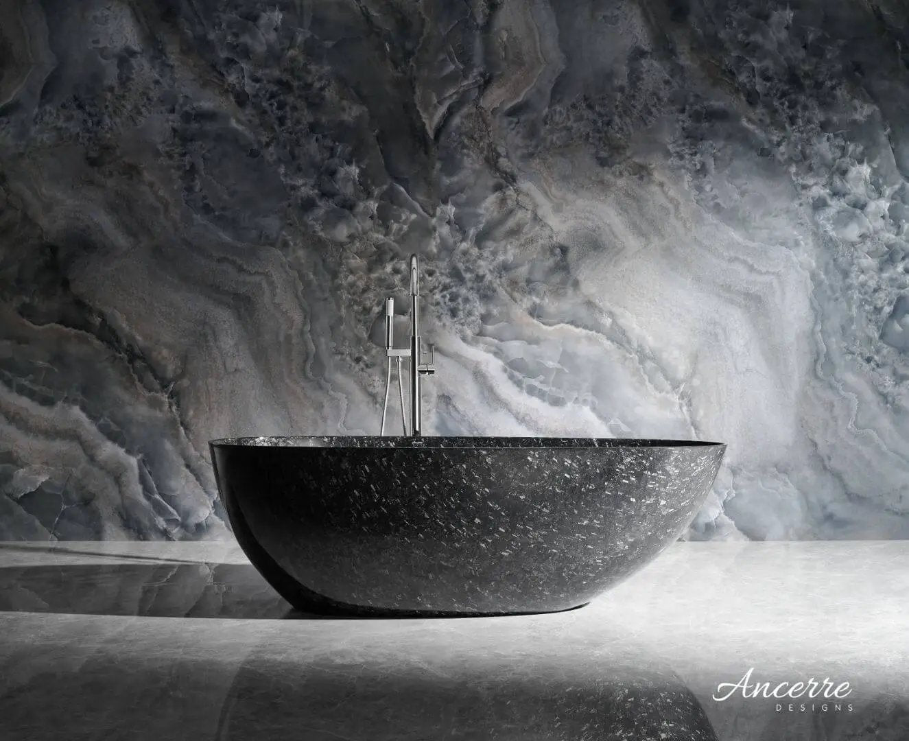 Anjuna 67" Freestanding Forged Carbon Fiber Bathtub by Ancerre Designs