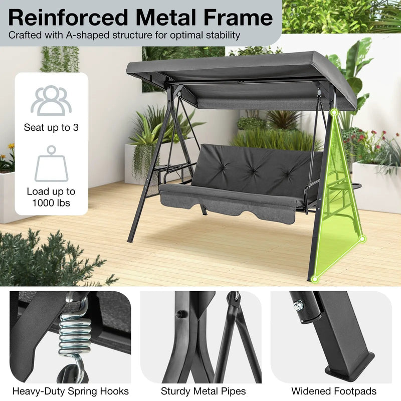 3-Seat Convertible Porch Swing with Adjustable Canopy by DirectDeals
