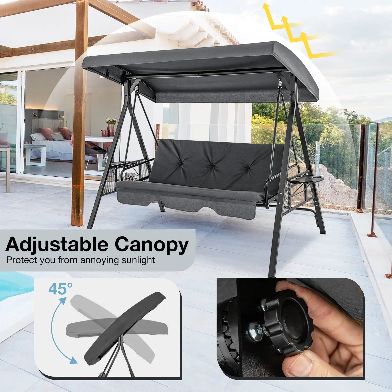 3-Seat Convertible Porch Swing with Adjustable Canopy by DirectDeals