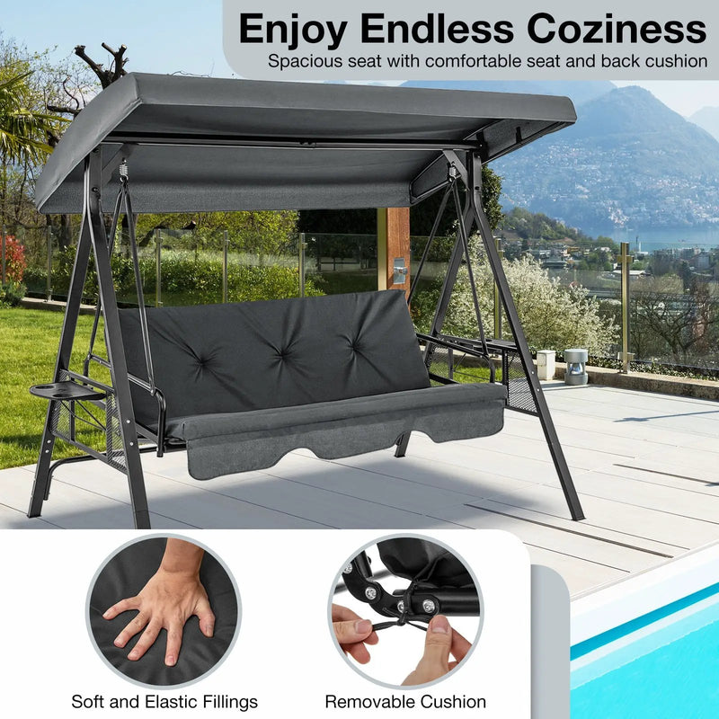 3-Seat Convertible Porch Swing with Adjustable Canopy by DirectDeals