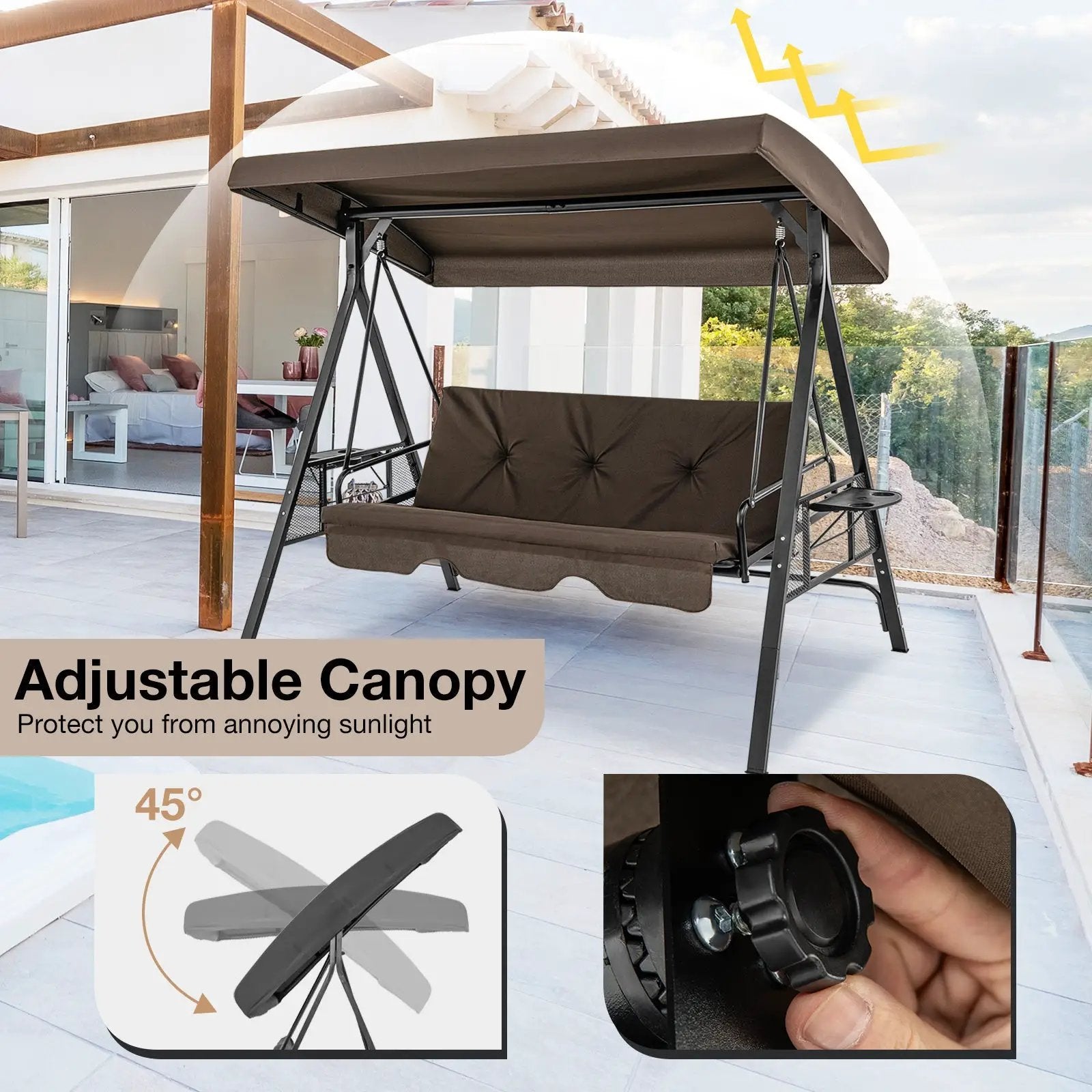 3-Seat Convertible Porch Swing with Adjustable Canopy by DirectDeals