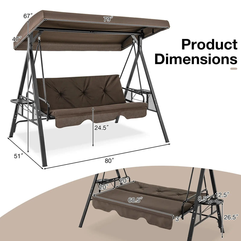 3-Seat Convertible Porch Swing with Adjustable Canopy by DirectDeals