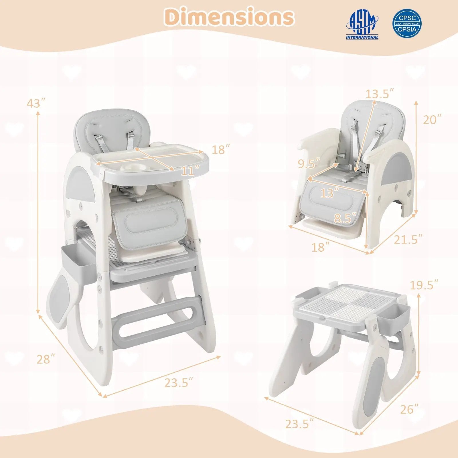 Convertible Baby High Chair with Double-layer Tray and Adjustable Backrest by DirectDeals
